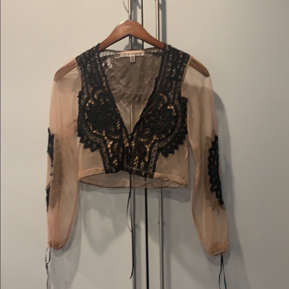 For love and lemon nude and lace appliqué top